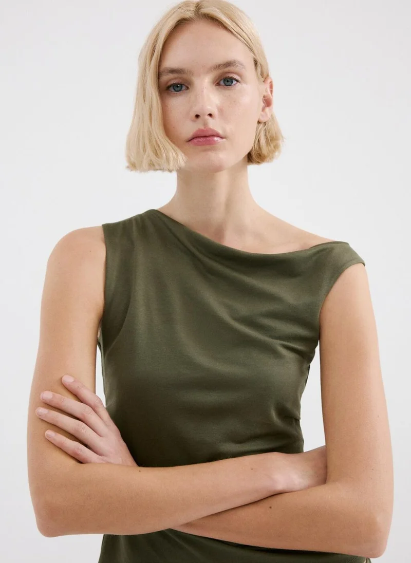 MANGO Asymmetrical top with draped neckline